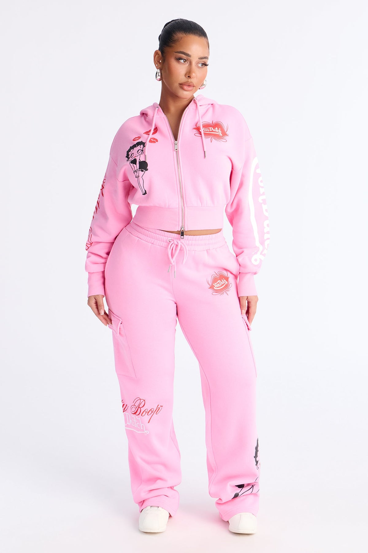 Von Dutch x Betty Boop Fleece Smooch Print Sweatshirt Zip Up - Pink