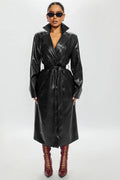 Victoria Faux Leather Trench Coat - Black