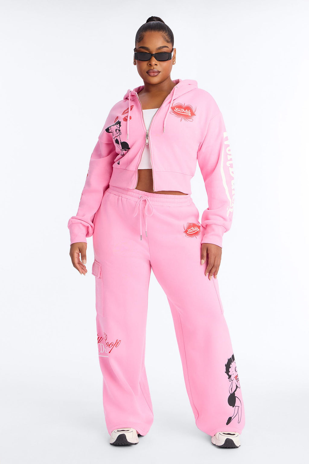 Von Dutch x Betty Boop Fleece Smooch Print Sweatshirt Zip Up - Pink