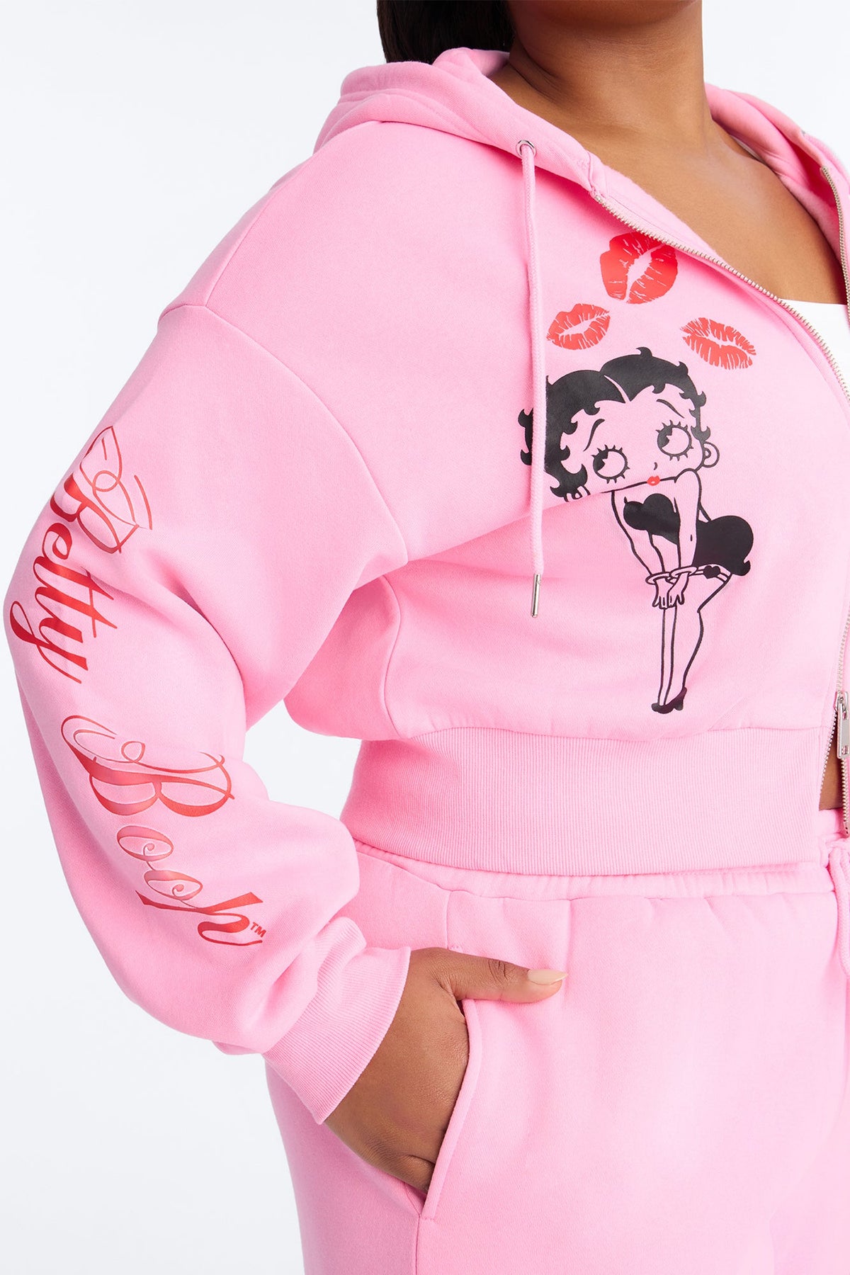 Von Dutch x Betty Boop Fleece Smooch Print Sweatshirt Zip Up - Pink