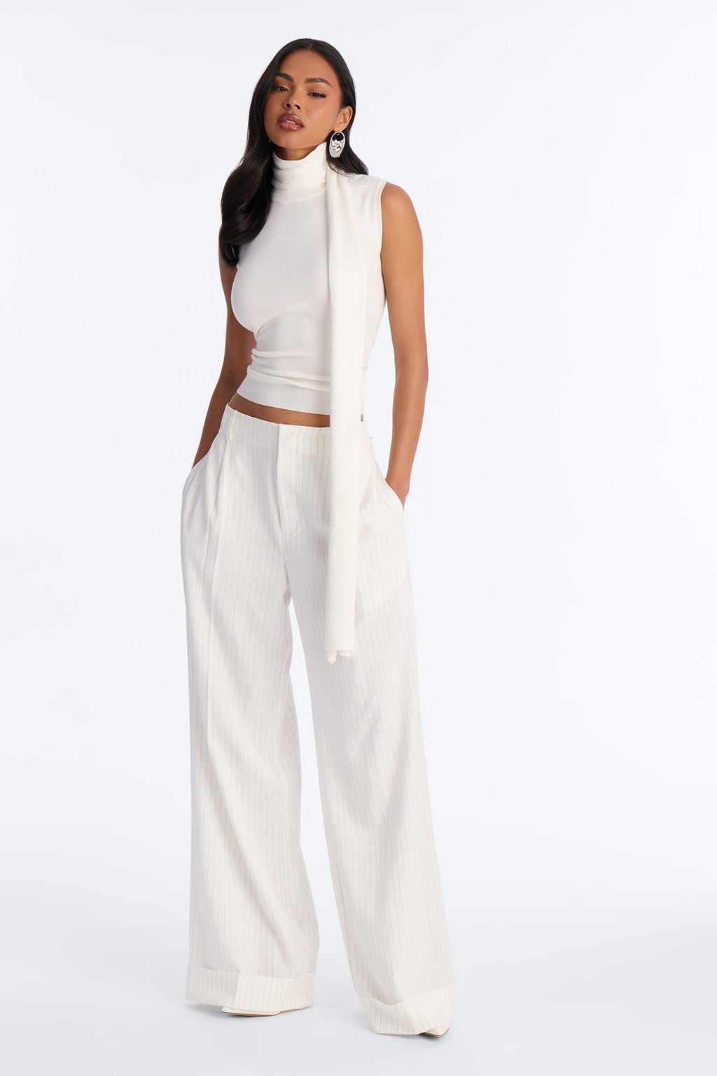 Valentina Set In Scarf Sweater Top - Cream