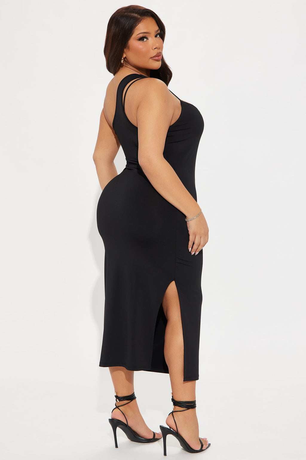 One Shoulder Midi Dress - Black