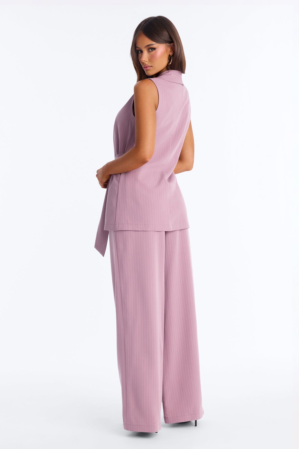 Caroline Pinstripe Vest Pant Set - Mauve