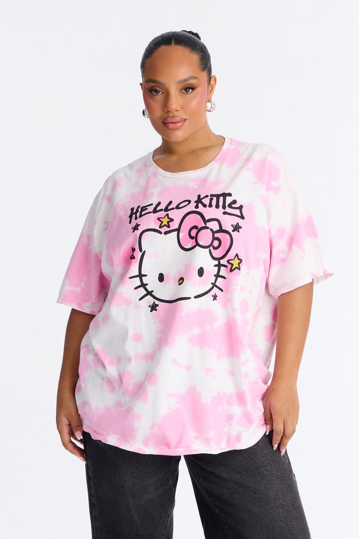 Hello Kitty Washed Oversized Crew Neck Tshirt - Pink/combo