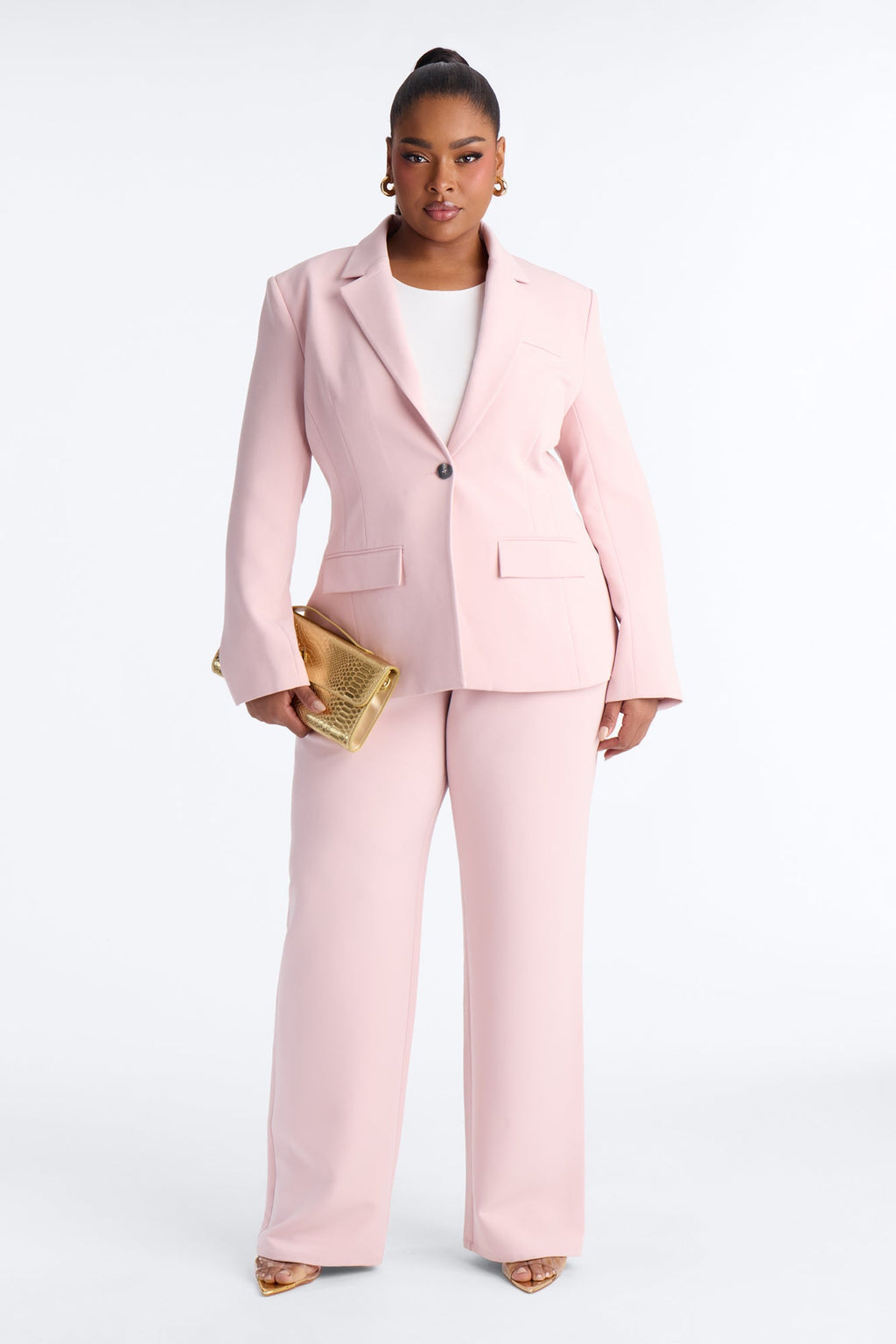 Camille Cinched Waist Blazer Pant Set - Pink