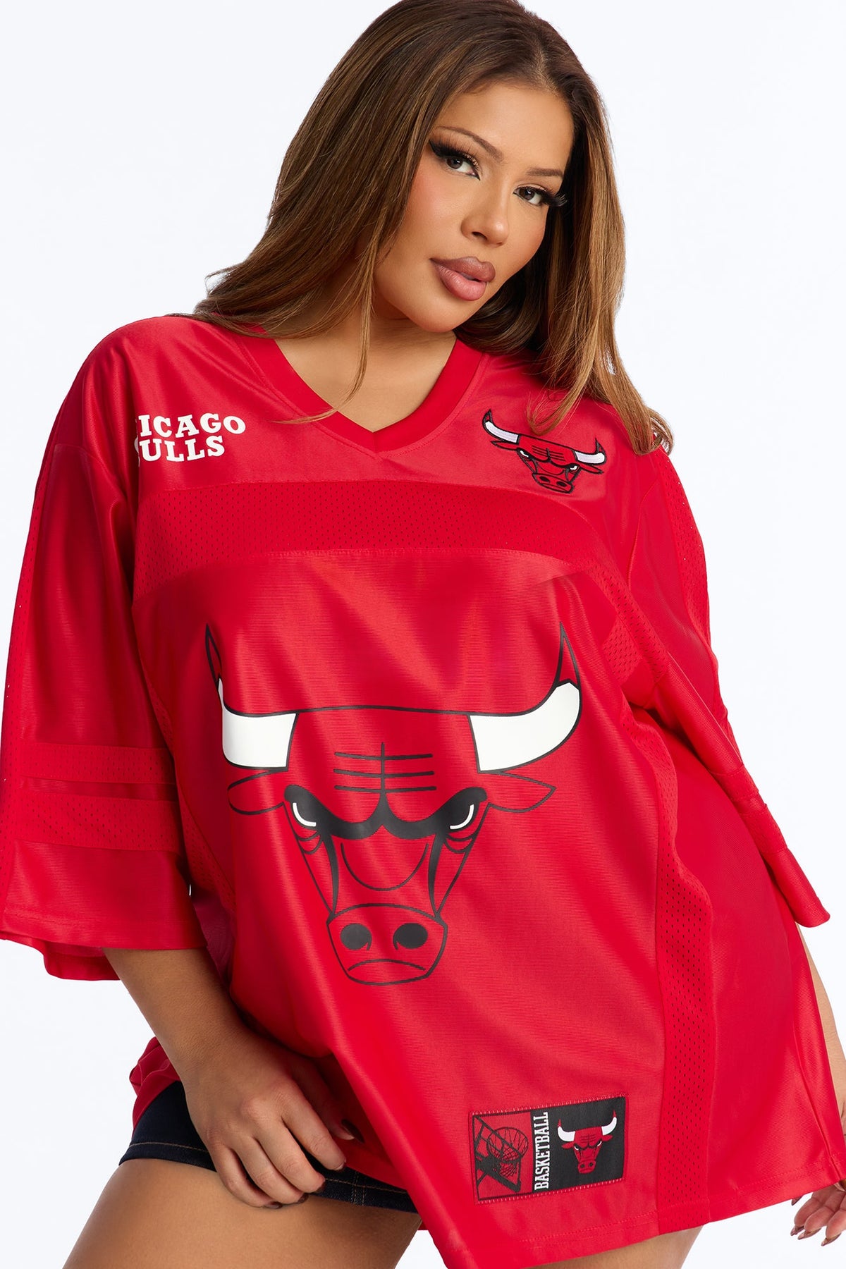 NBA Bulls Oversized Mesh Tee - Red