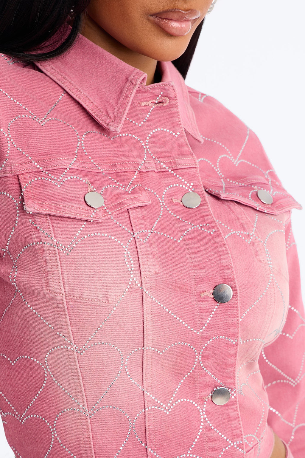 Breaking My Heart Embellished Denim Jacket - Rose