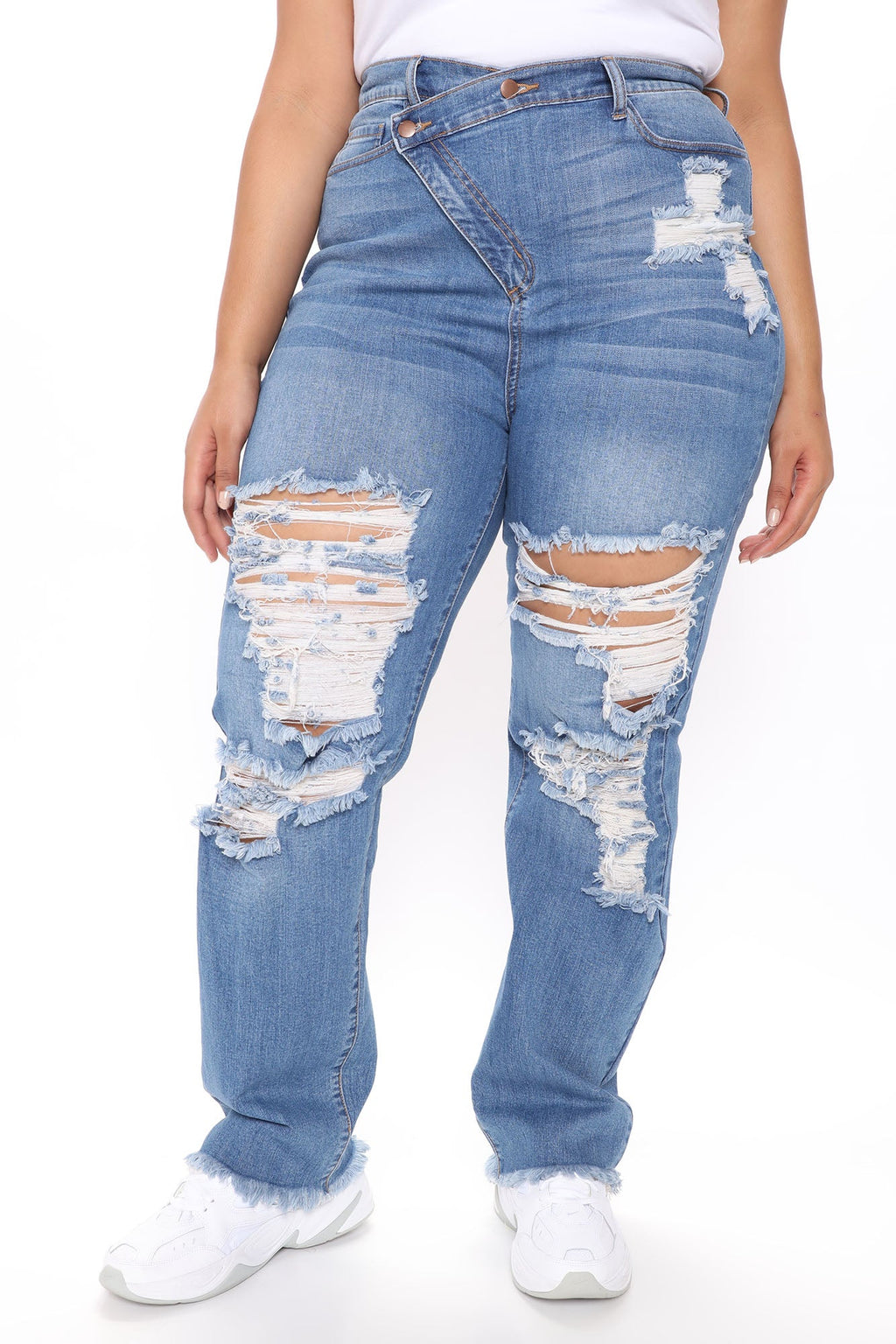 Don't Get Crossed Over Slouch Fit Jeans - Medium Blue Wash