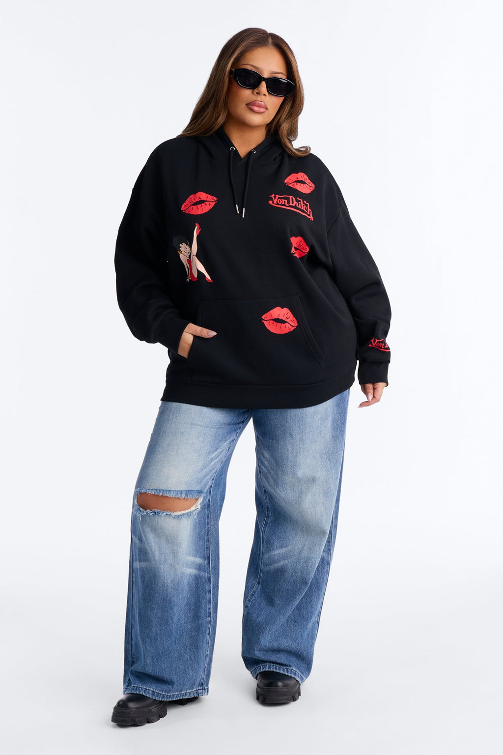 Von Dutch x Betty Boop Lips Don't Lie Fleece Hoodie - Black