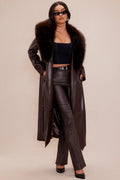 Kimmy Faux Leather Coat - Chocolate