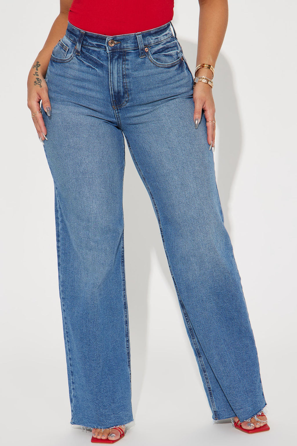 Nova 90's Baby Basic Stretch Wide Leg Jean - Medium Wash