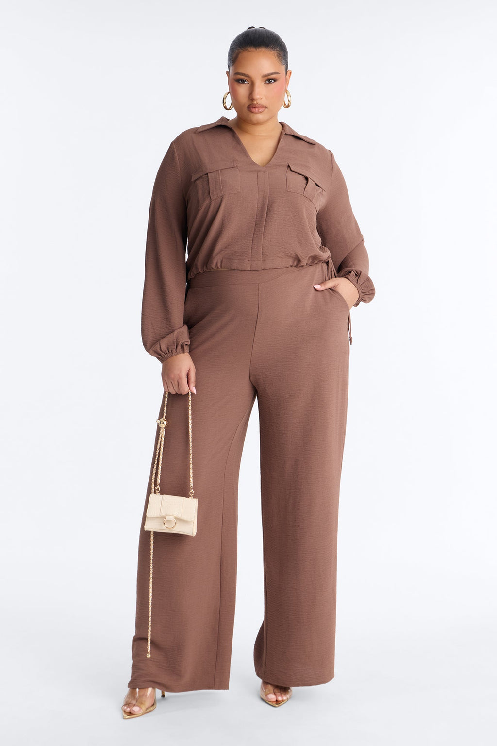 Daniela Wide Leg Pant Set - Mocha