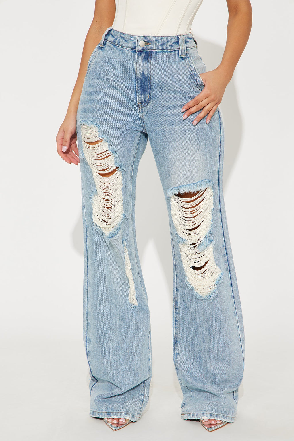 Tall Sticking Around Ripped Straight Leg Jeans - Medium Wash
