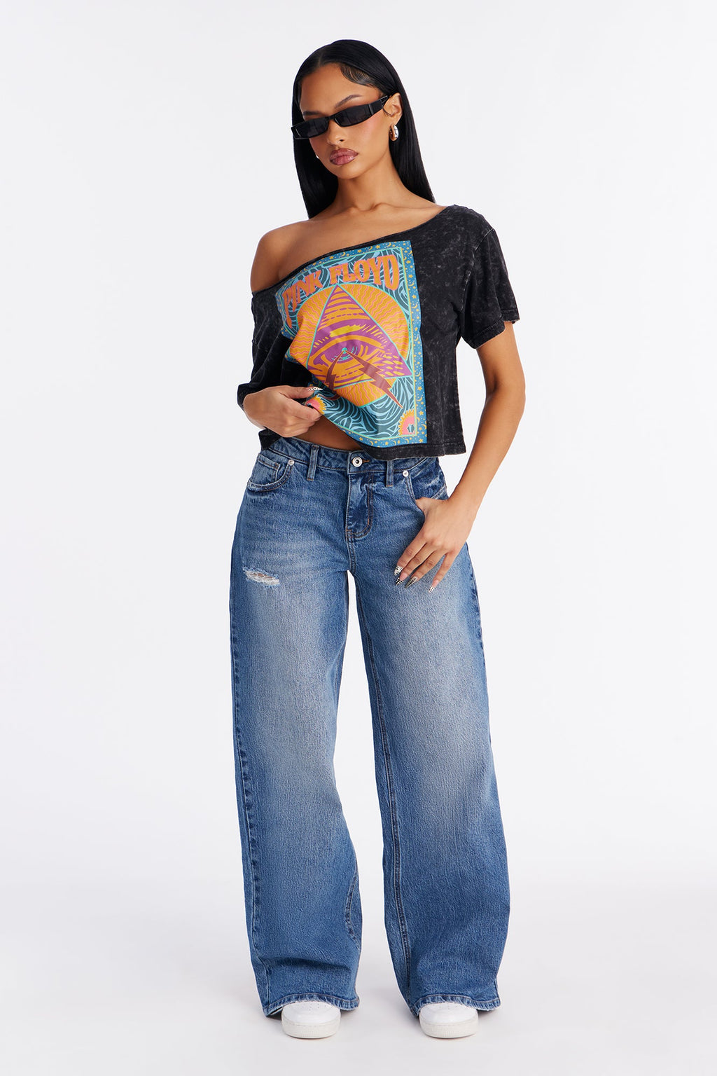 Still Going Strong Ripped Baggy Wide Leg Jeans - Medium Wash
