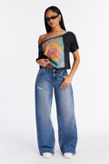 Still Going Strong Ripped Baggy Wide Leg Jeans - Medium Wash