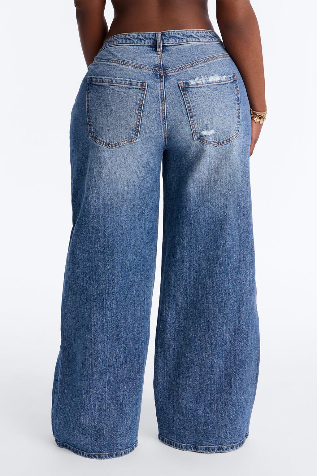 Still Going Strong Ripped Baggy Wide Leg Jeans - Medium Wash