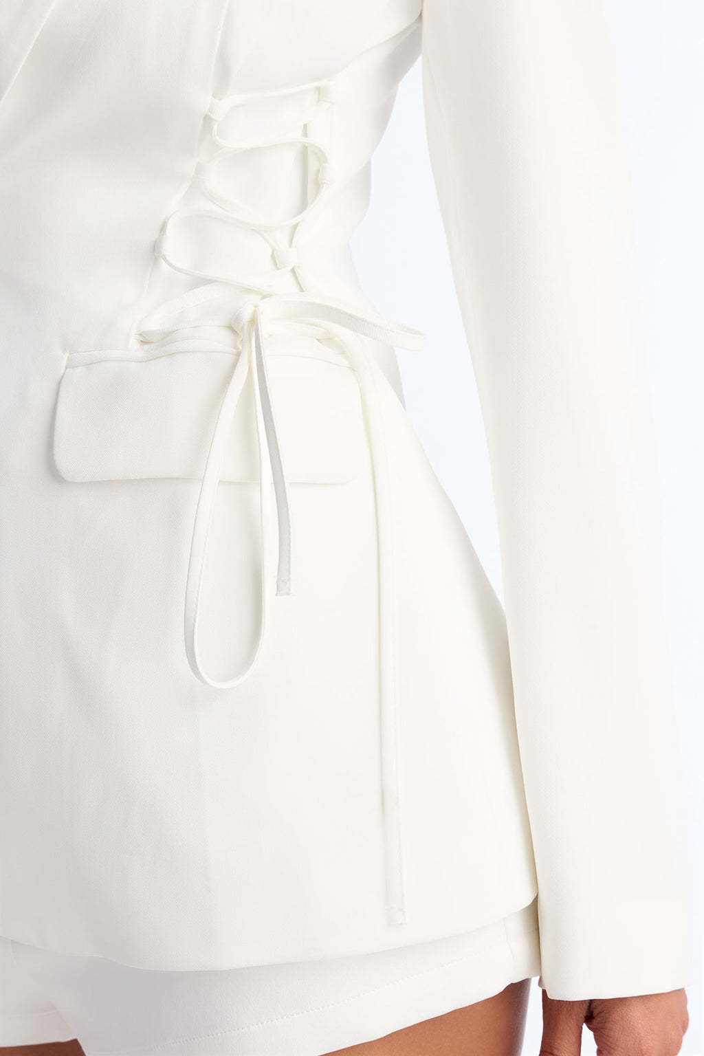 Cheyenne Crepe Woven Lace Up Blazer - Ivory