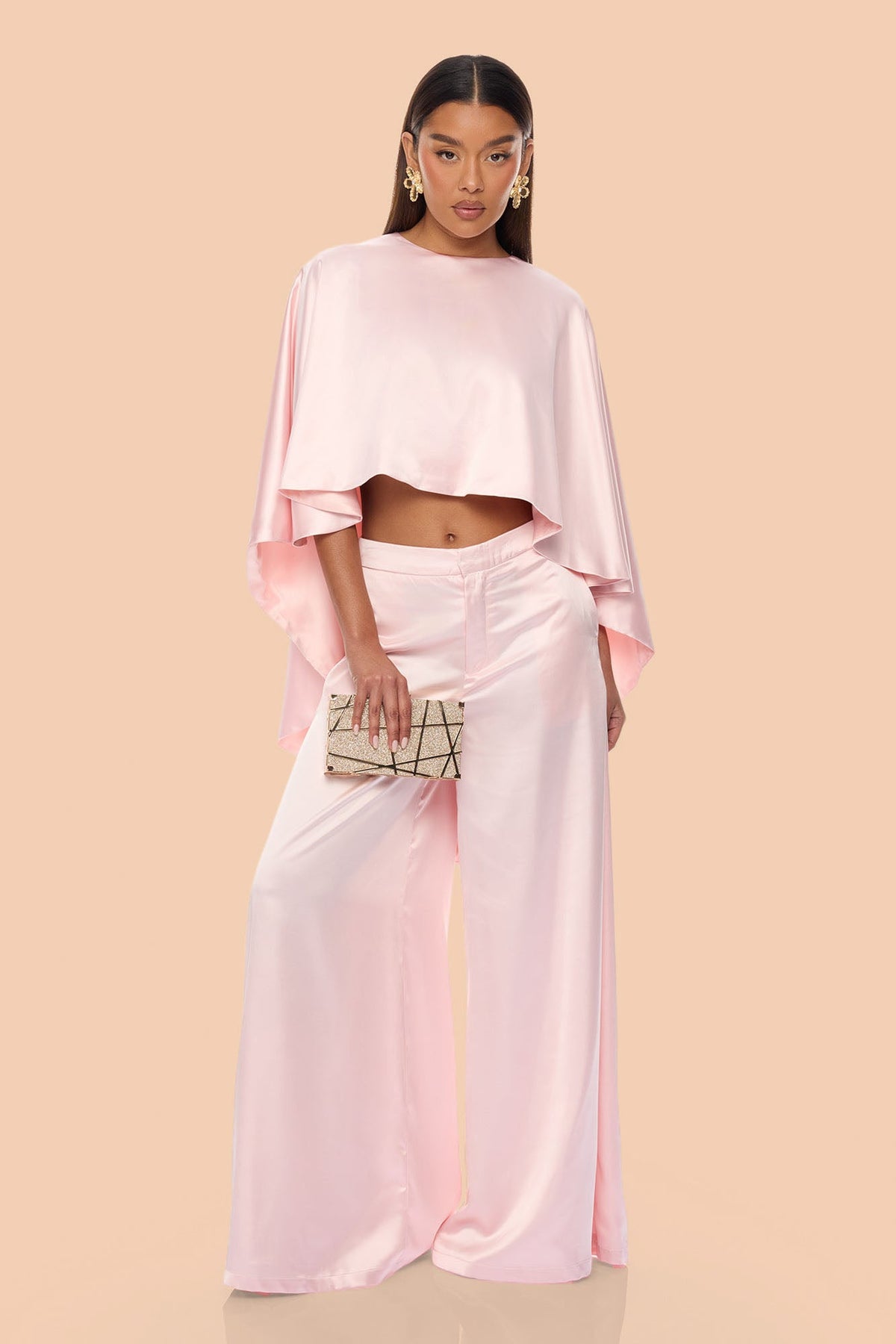 Zarah Draped Satin Pant Set - Light Pink