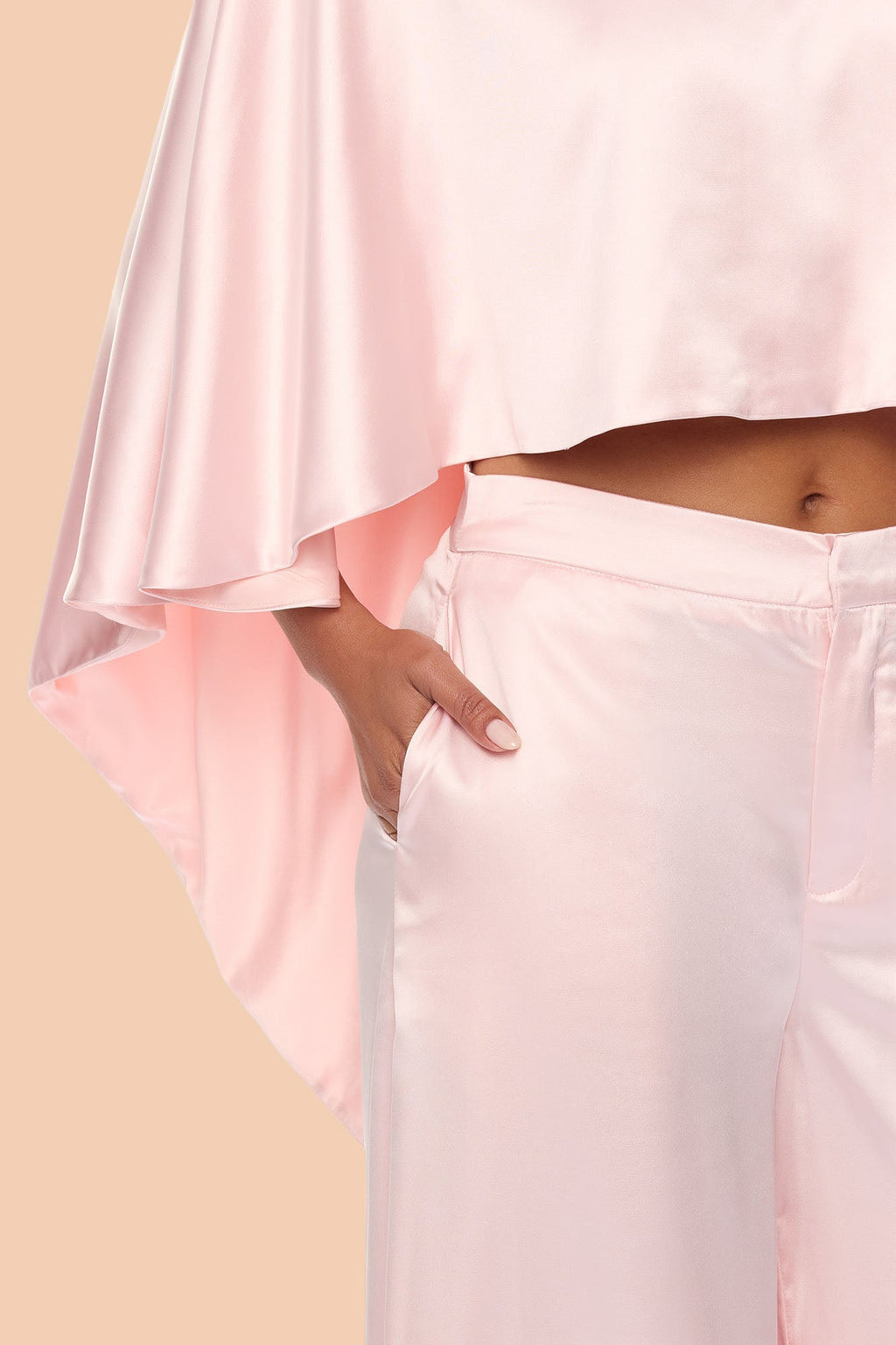 Zarah Draped Satin Pant Set - Light Pink