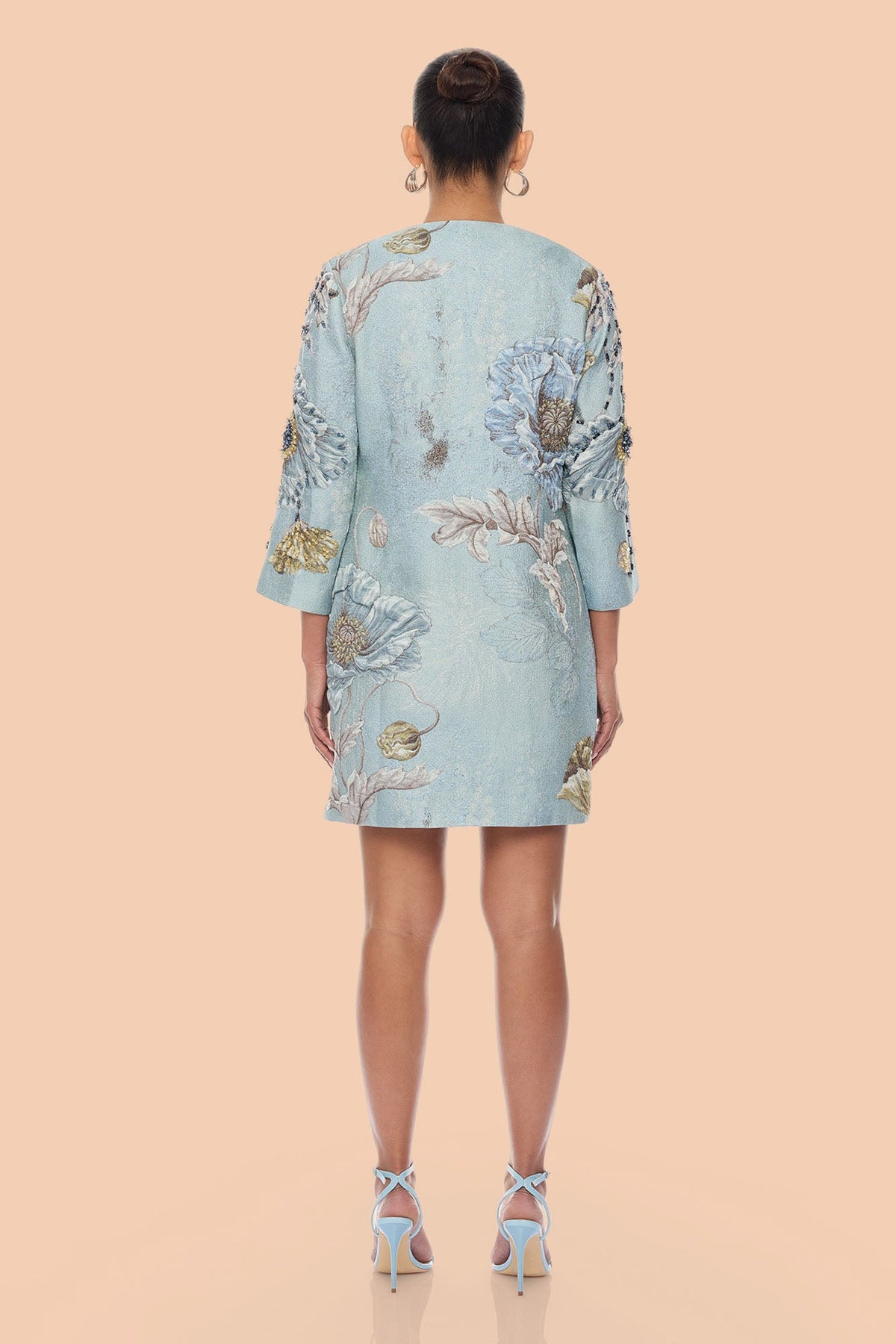 Riannon Crew Neck Embellished Jacquard Jacket - Blue