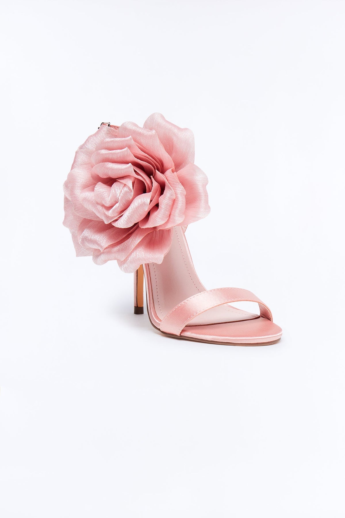 Classy Satin Flower Heels - Blush