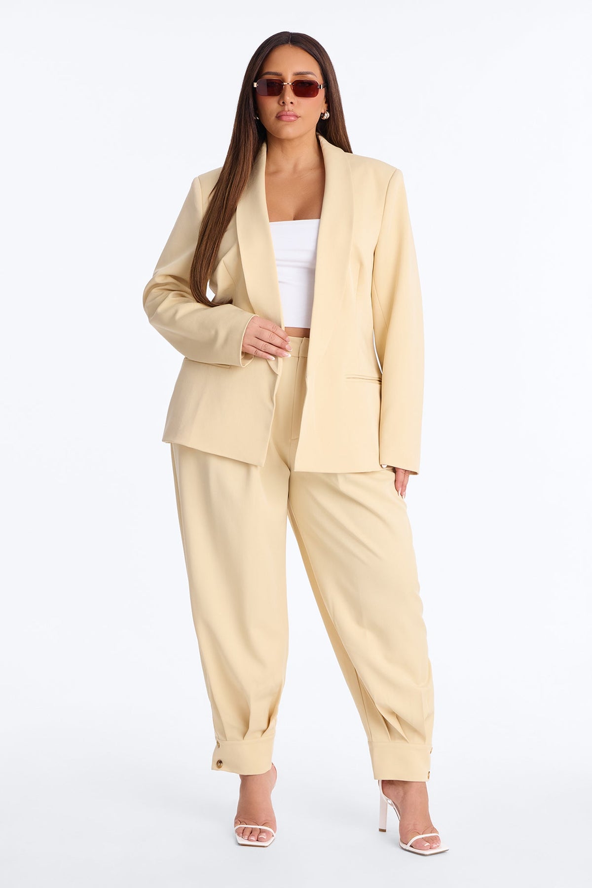 Clara Blazer Balloon Pant Set - Beige
