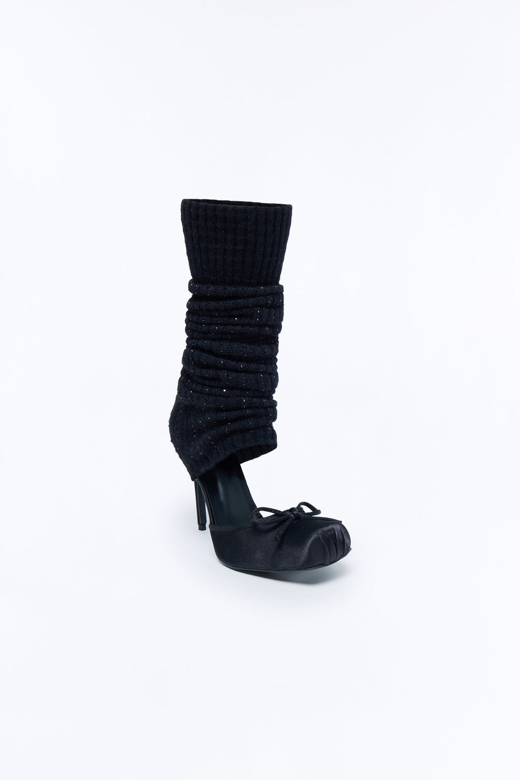 Honora Leg Warmer Satin Ballet Pumps - Black