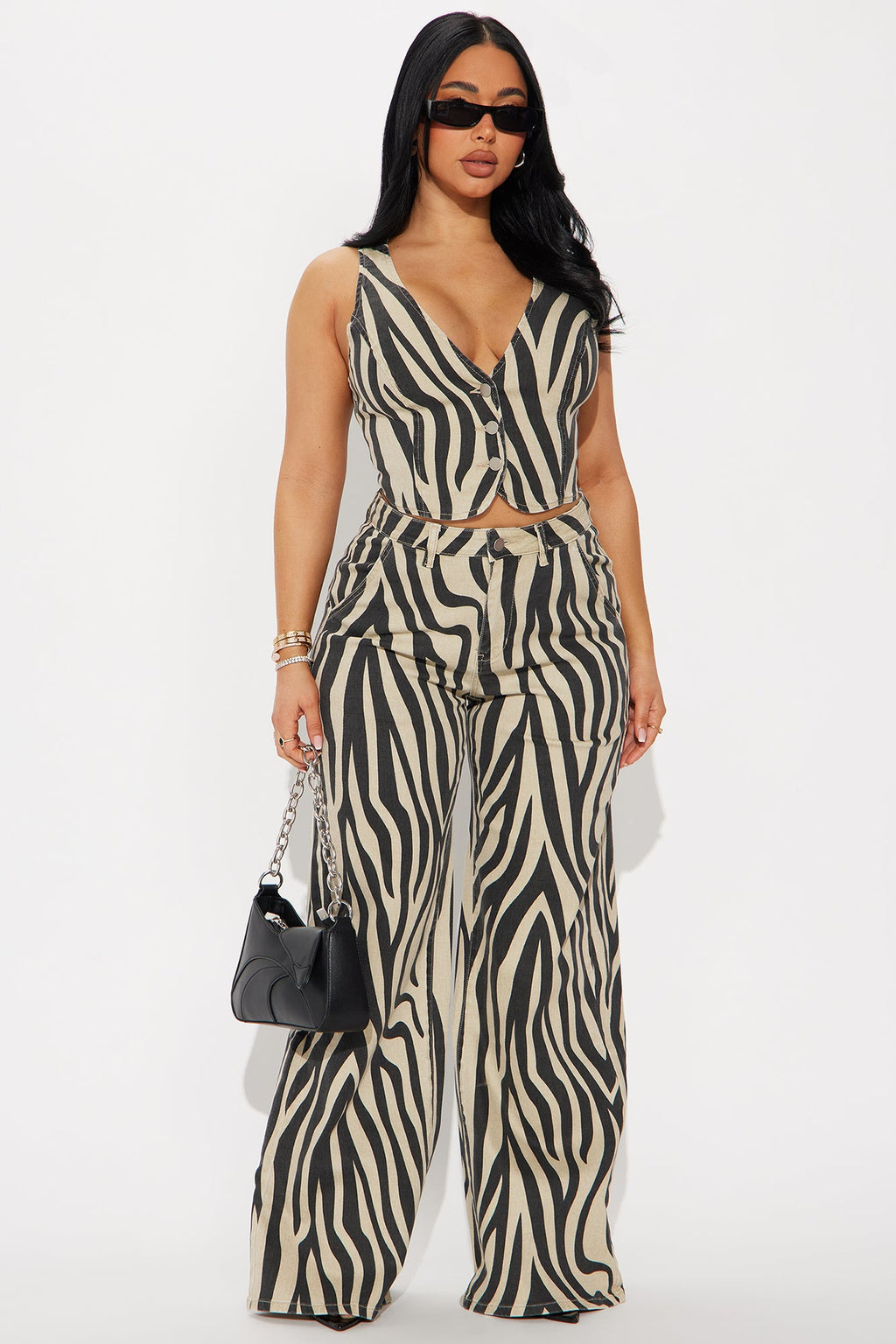 Untamed Zebra Print Pant Set - Brown/combo