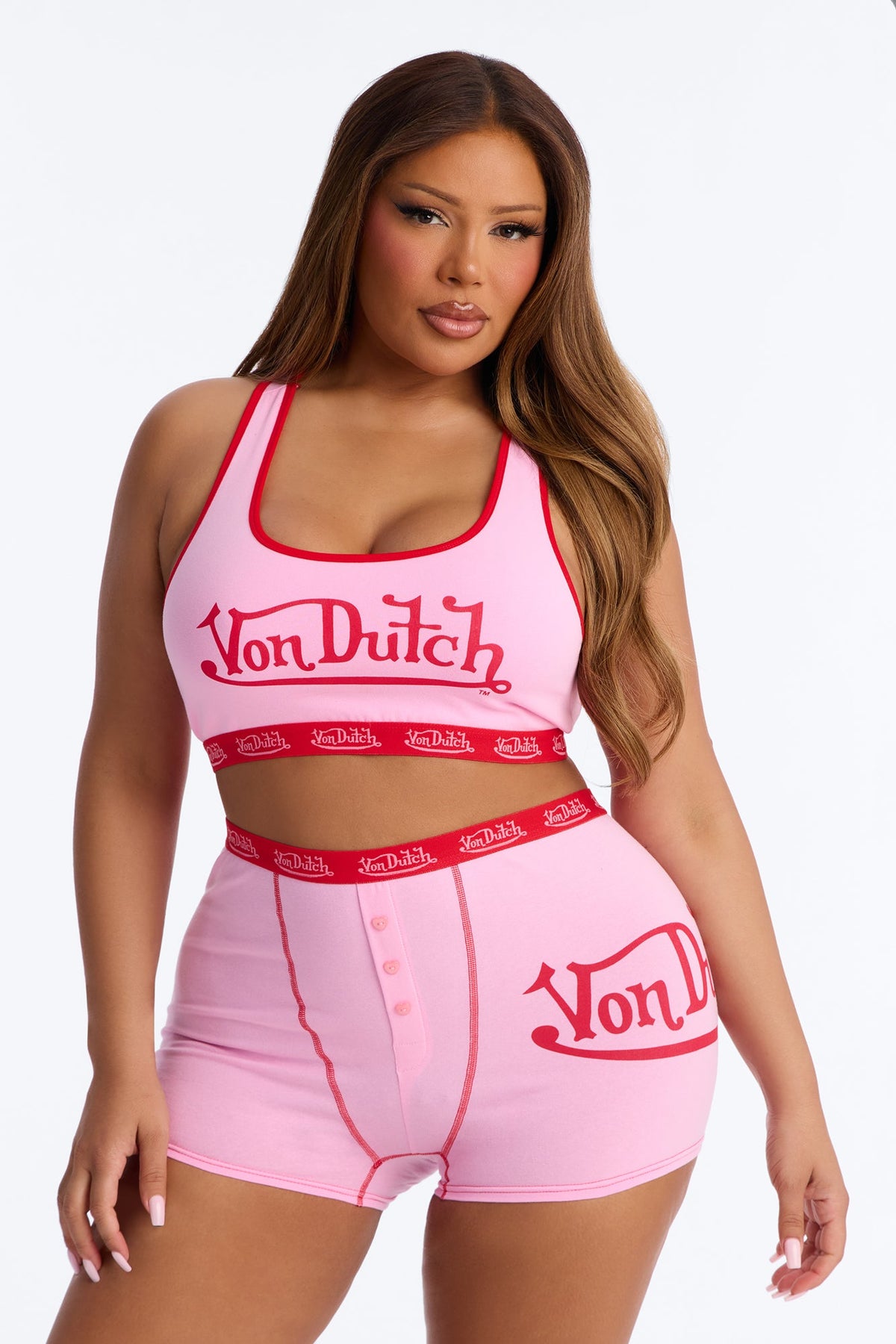 Von Dutch Boyshort And Bra 2 Piece Set - Pink