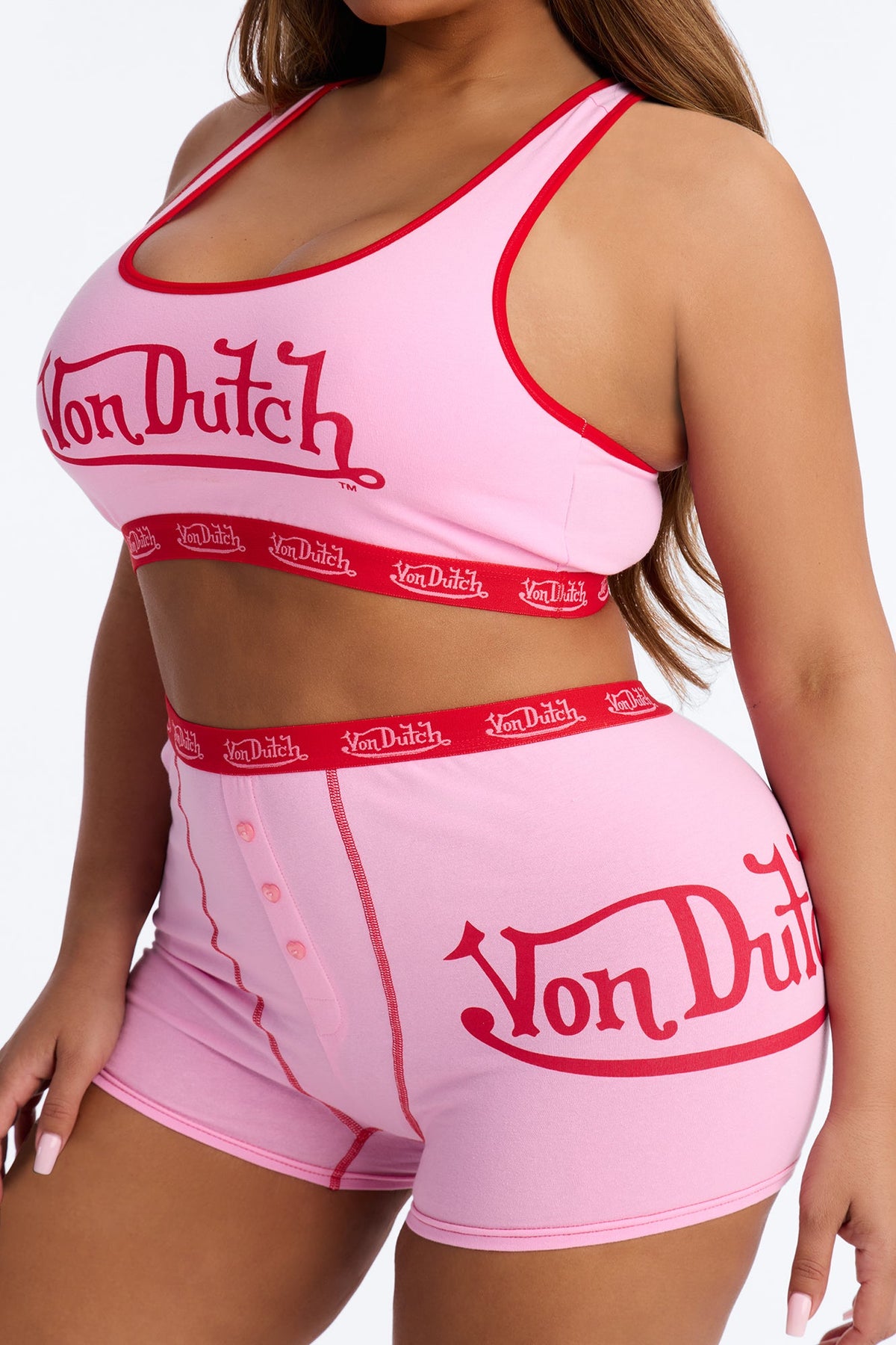 Von Dutch Boyshort And Bra 2 Piece Set - Pink