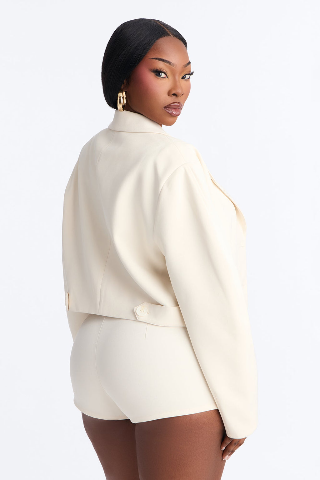 Kennedy Cropped Barrel Sleeve Blazer - Ivory