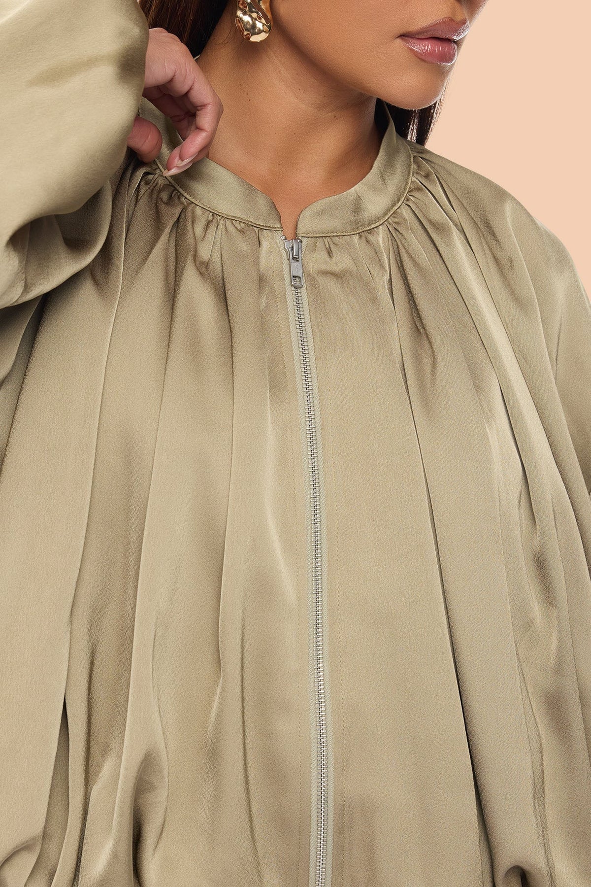 Marianna Balloon Sleeve Satin Jacket - Sage