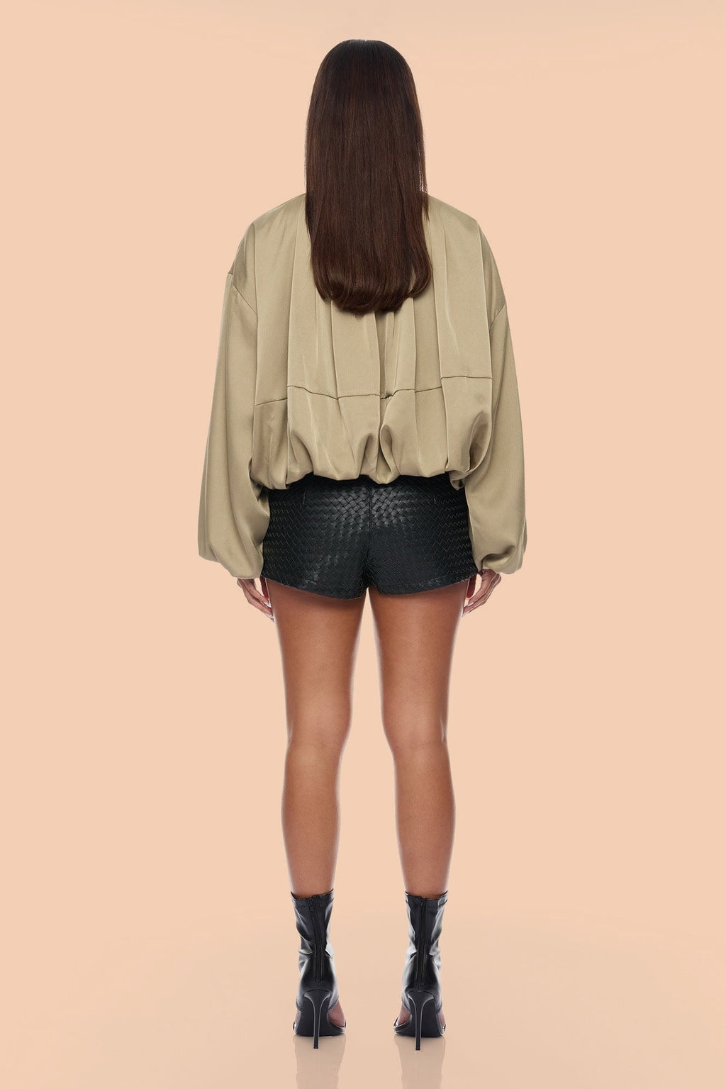 Marianna Balloon Sleeve Satin Jacket - Sage