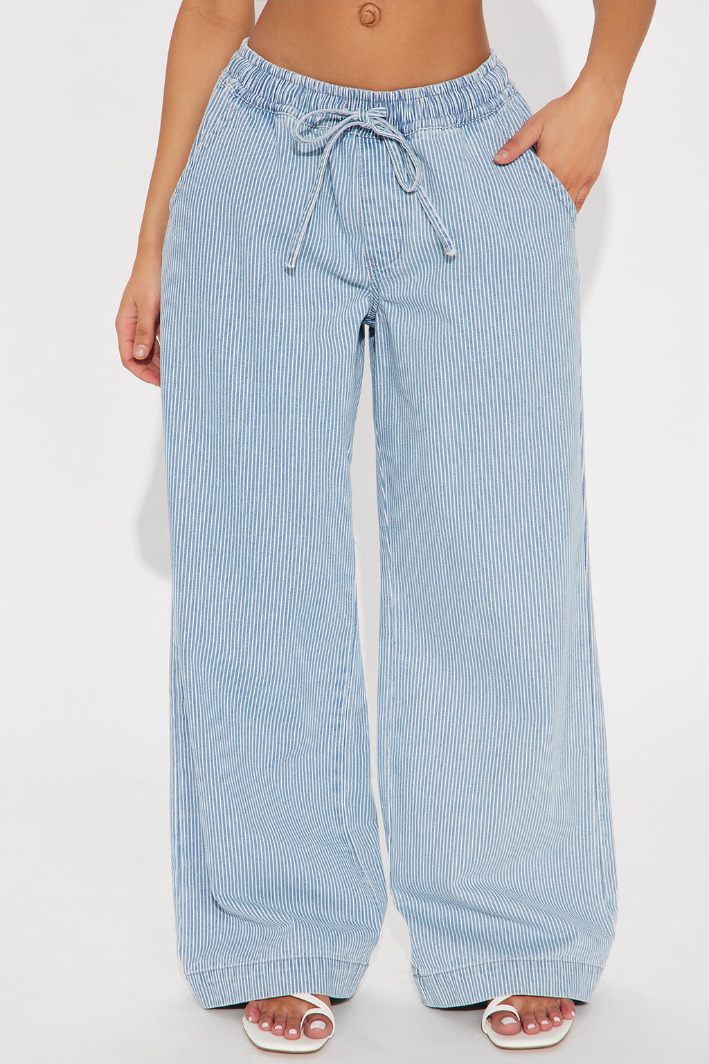 Seawalk Striped Pull On Wide Leg Jeans - Light Blue
