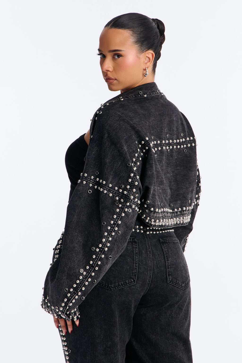 Hollywood Studded Denim Jacket - Black Wash