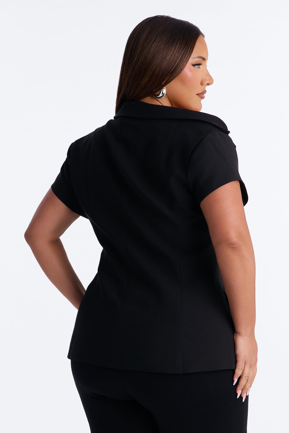 Valerie Asymmetrical Neckline Short Sleeve Blazer - Black