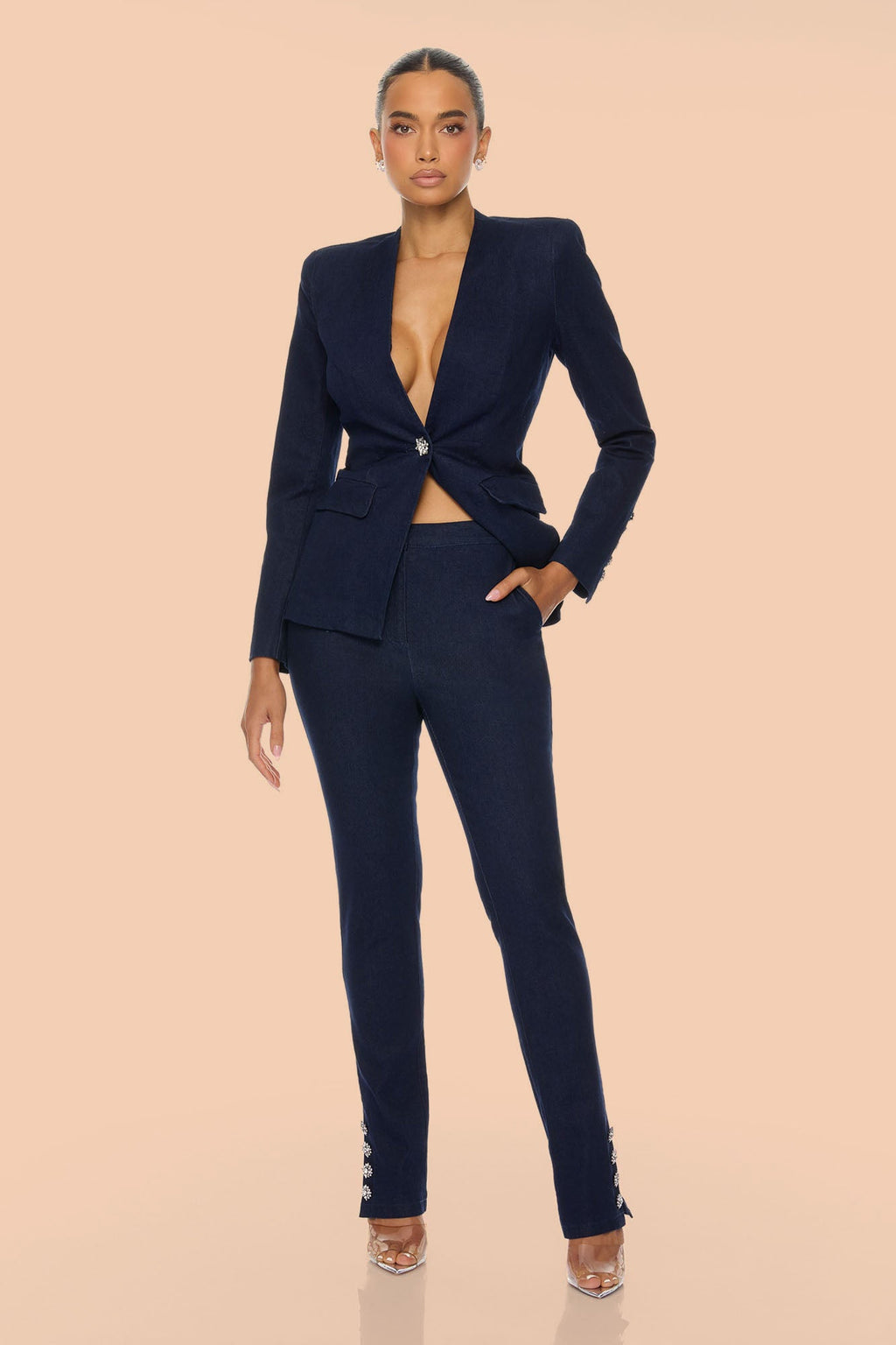 Shantel Denim Blazer Pant Set - Dark Denim