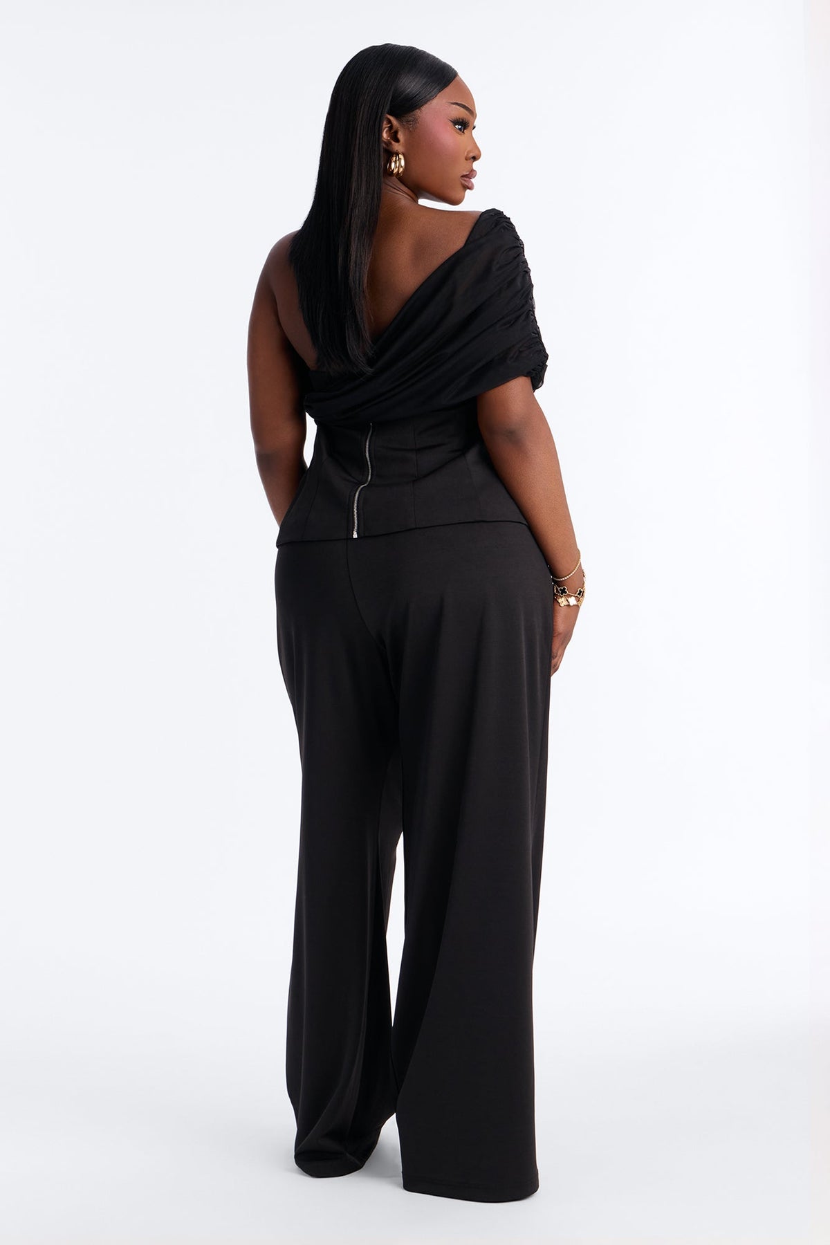 Diana One Shoulder Pant Set - Black