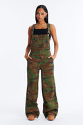 Hidden Secrets Camo Printed Utility Denim Overalls - Camouflage