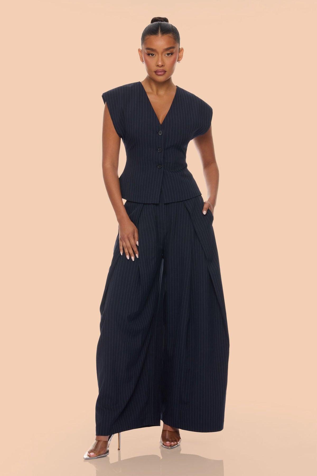 Zaya Wide Leg Pant Set - Navy/combo