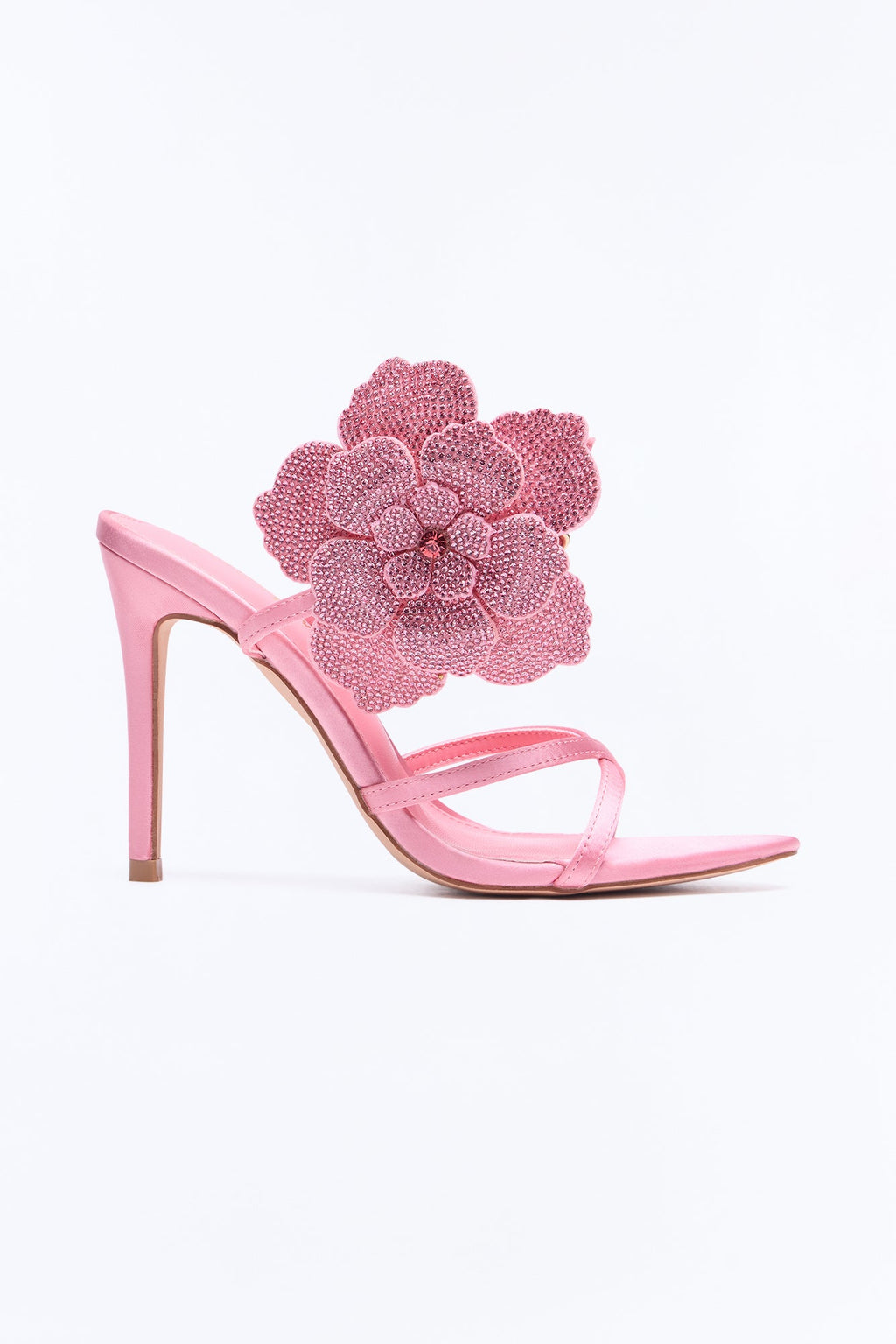 Ivara Rhinestone Flower Heels - Pink