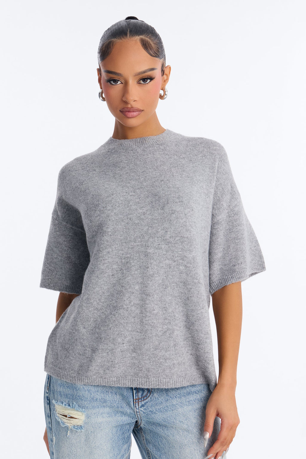 Odette Short Sleeve Oversized Sweater - Grey