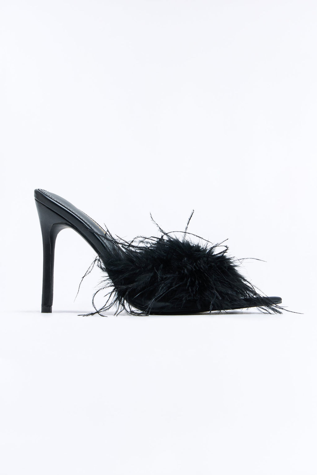 Melani Feather Trim Heels - Black