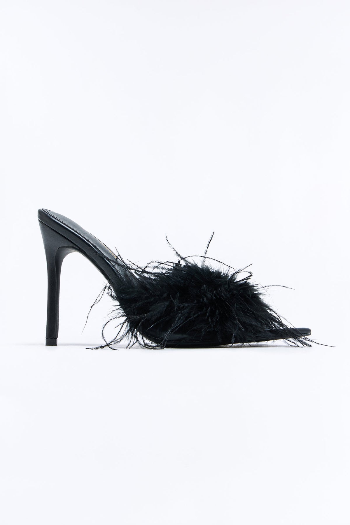 Melani Feather Trim Heels - Black