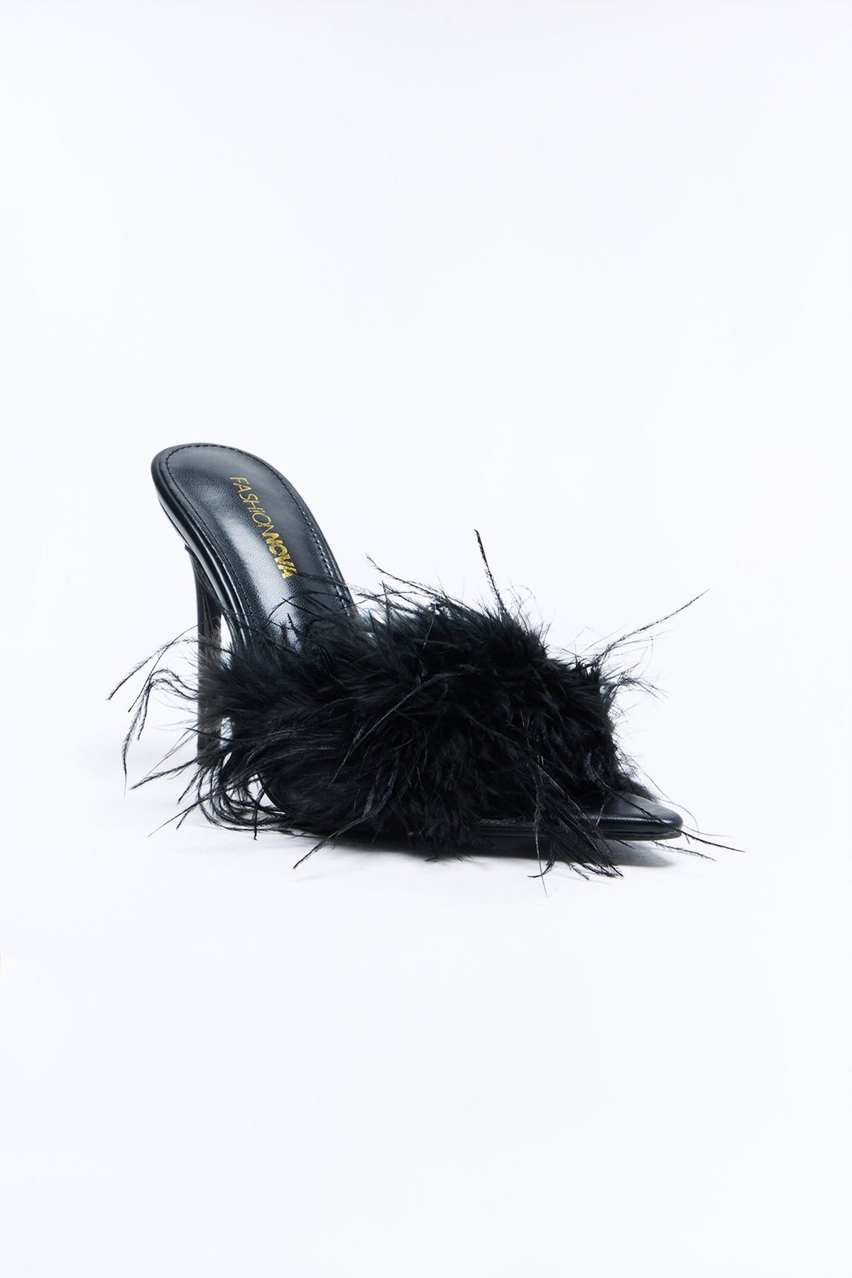 Melani Feather Trim Heels - Black
