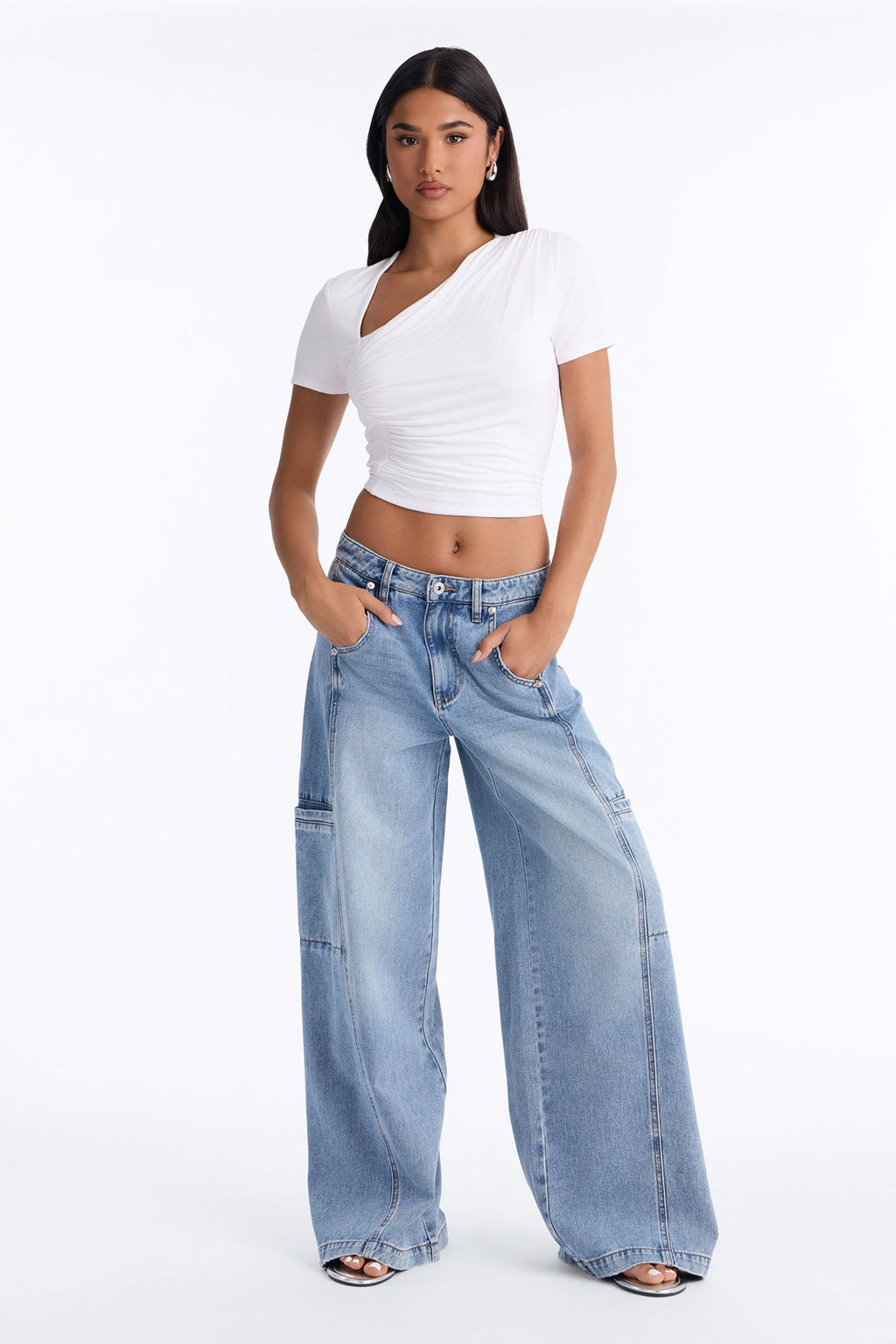 Take Two Cargo Wide Leg Jeans - Medium Wash