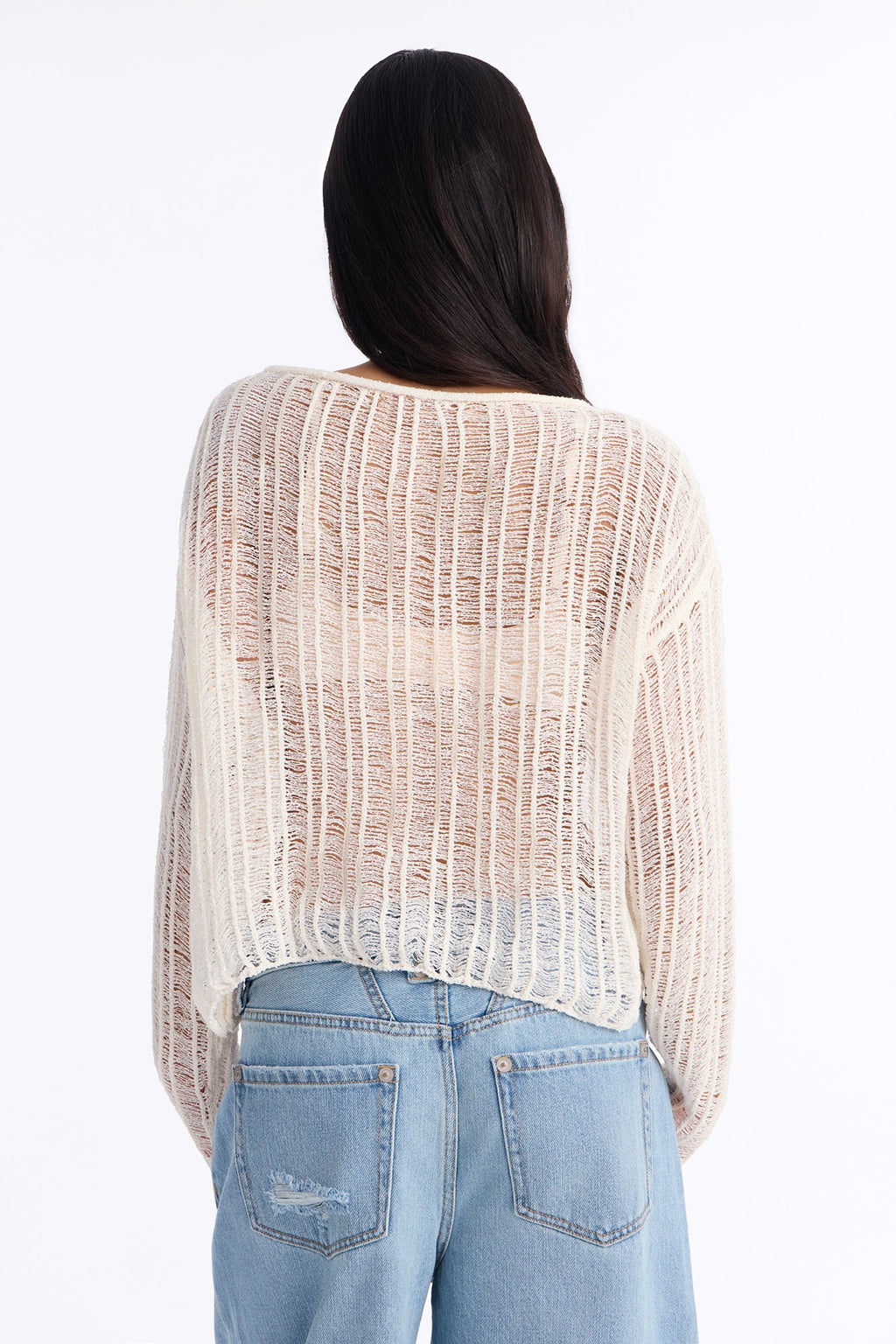 Arden Long Sleeve Distressed Sweater - Cream
