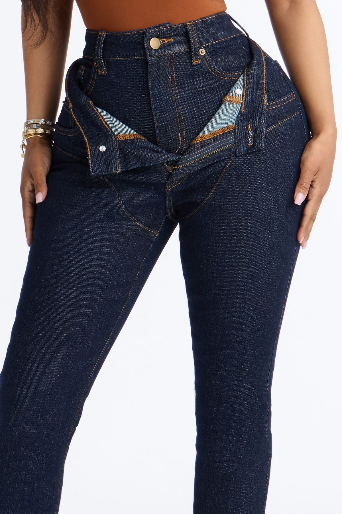 Good Intention Double Waistband High Rise Skinny Jeans - Dark Denim