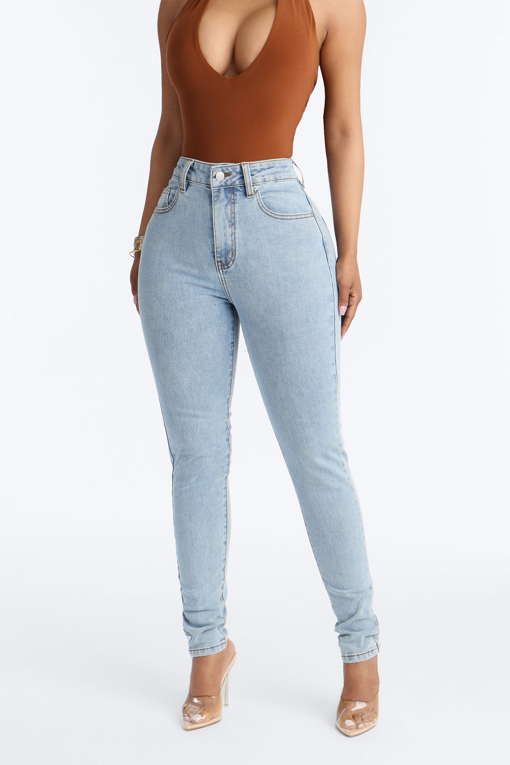 Shadow Play High Rise Cut Out Skinny Jeans - Light Wash
