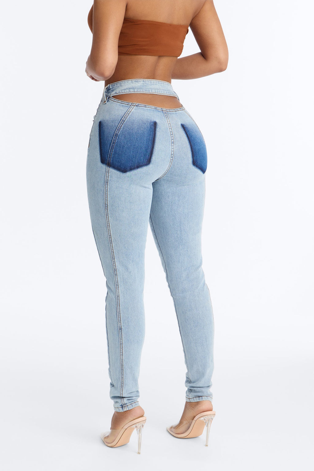 Shadow Play High Rise Cut Out Skinny Jeans - Light Wash